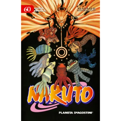 Naruto nº 60, Naruto y Bee luchan encarnizadamente contra seis bijû. Kakashi y Gai acuden en su ayuda, pero Yonbi se traga a Naruto.